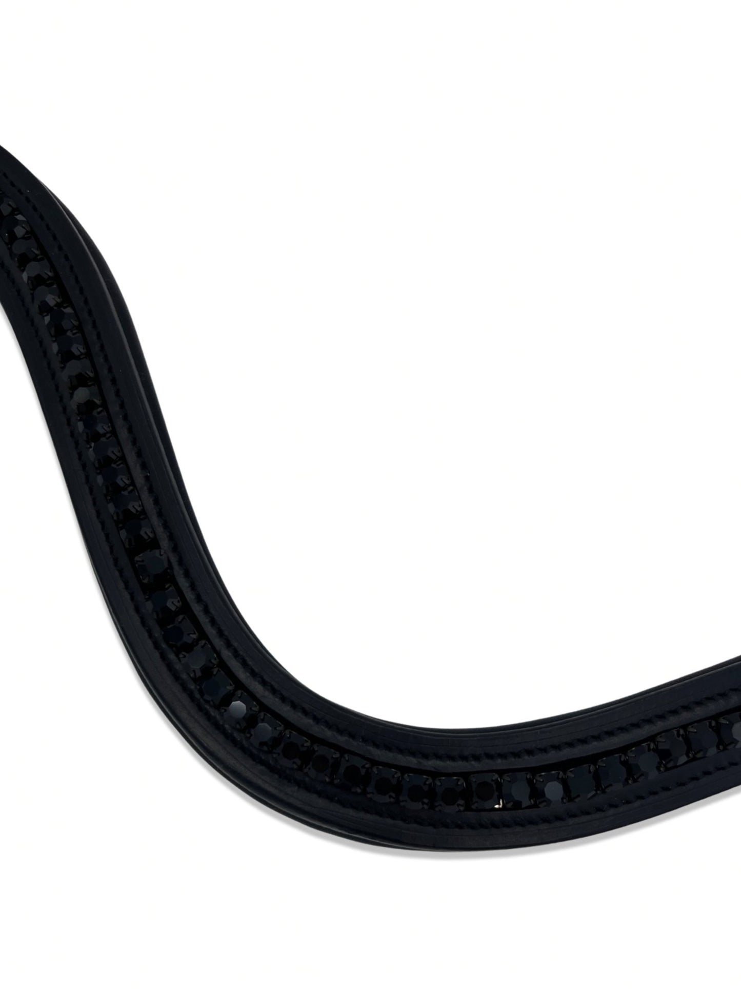 Jet Black Crystal Padded Browband, from The Urbany. Elevate your horse's style with sparkling crystals and comfort.