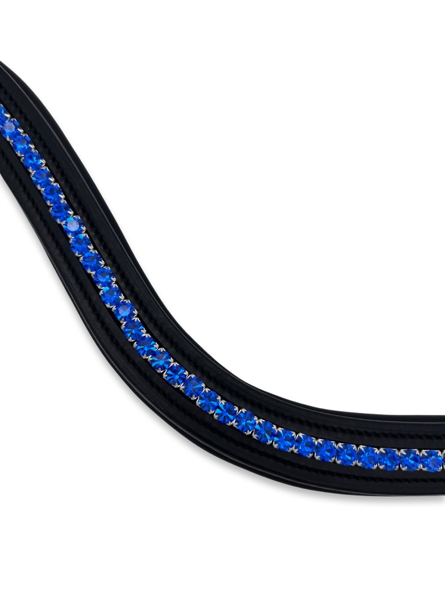 Sapphire Blue Crystal Padded Browband, from The Urbany. Elevate your horse's style with sparkling crystals and comfort.