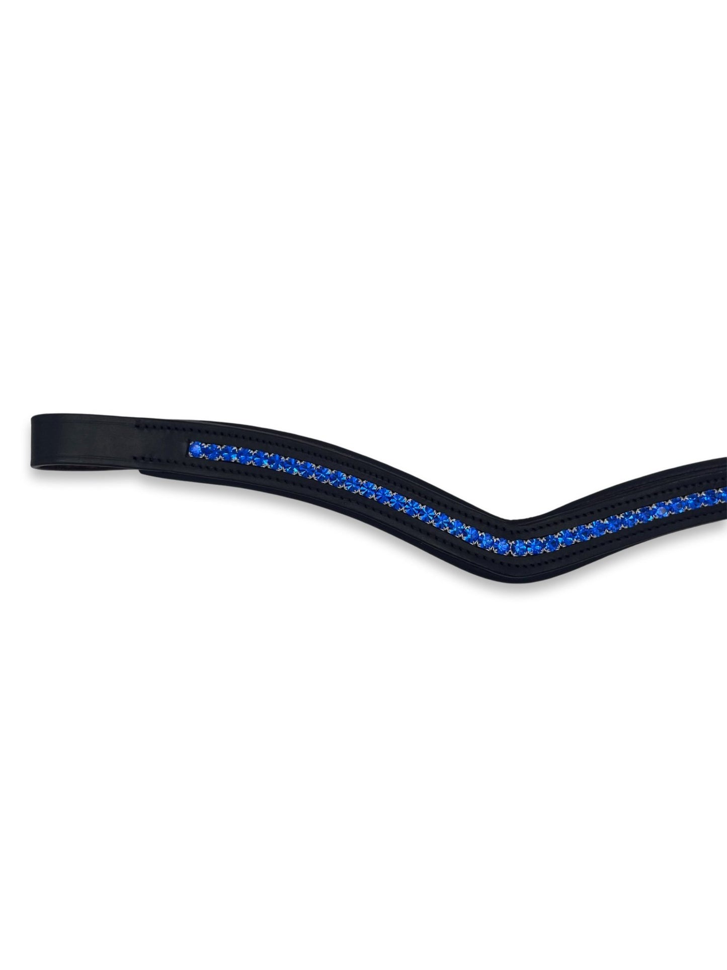 Sapphire Blue Crystal Padded Browband, from The Urbany. Elevate your horse's style with sparkling crystals and comfort.