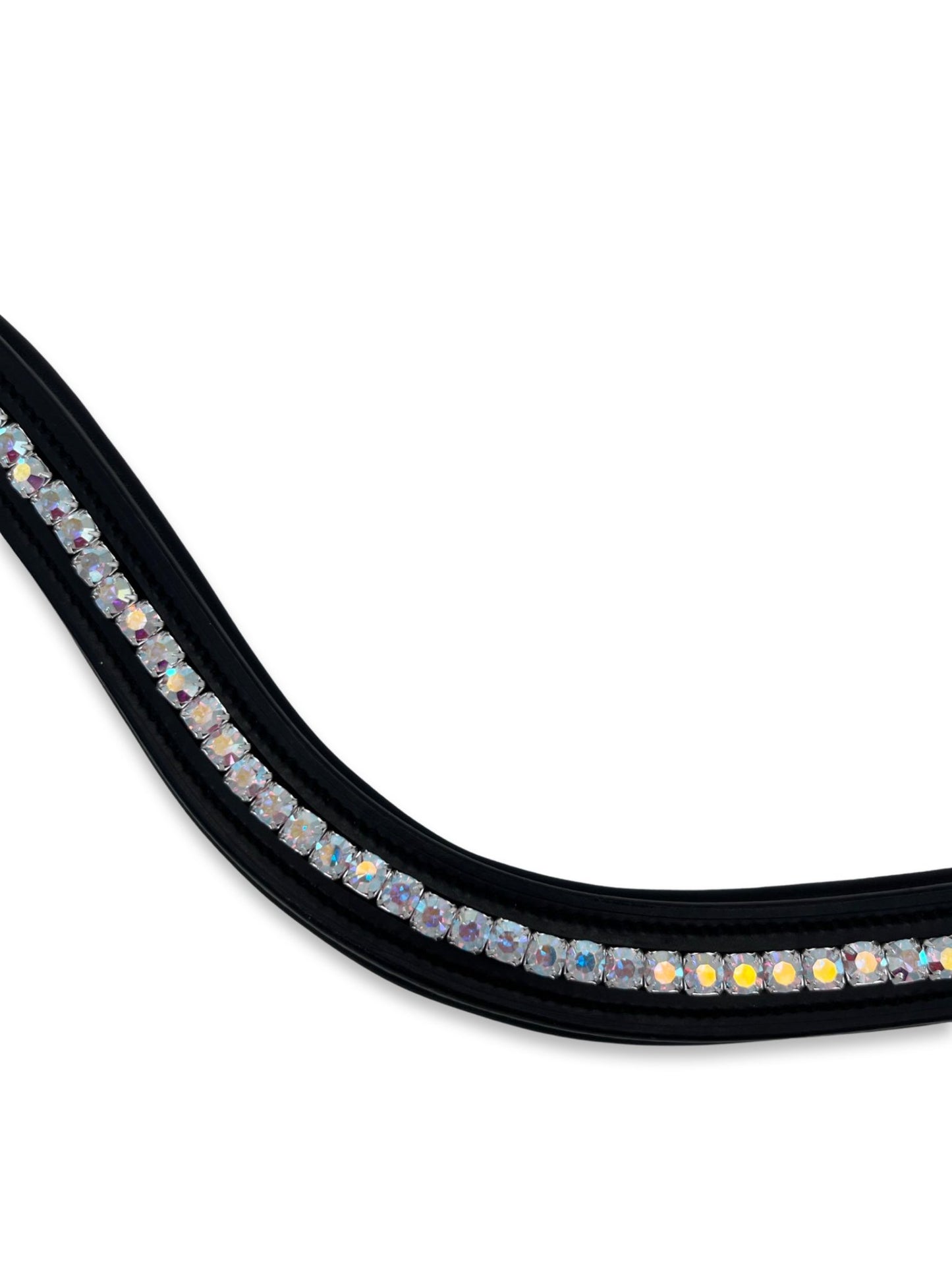 Rainbow Shine Crystal Padded Browband, from The Urbany. Elevate your horse's style with sparkling crystals and comfort.