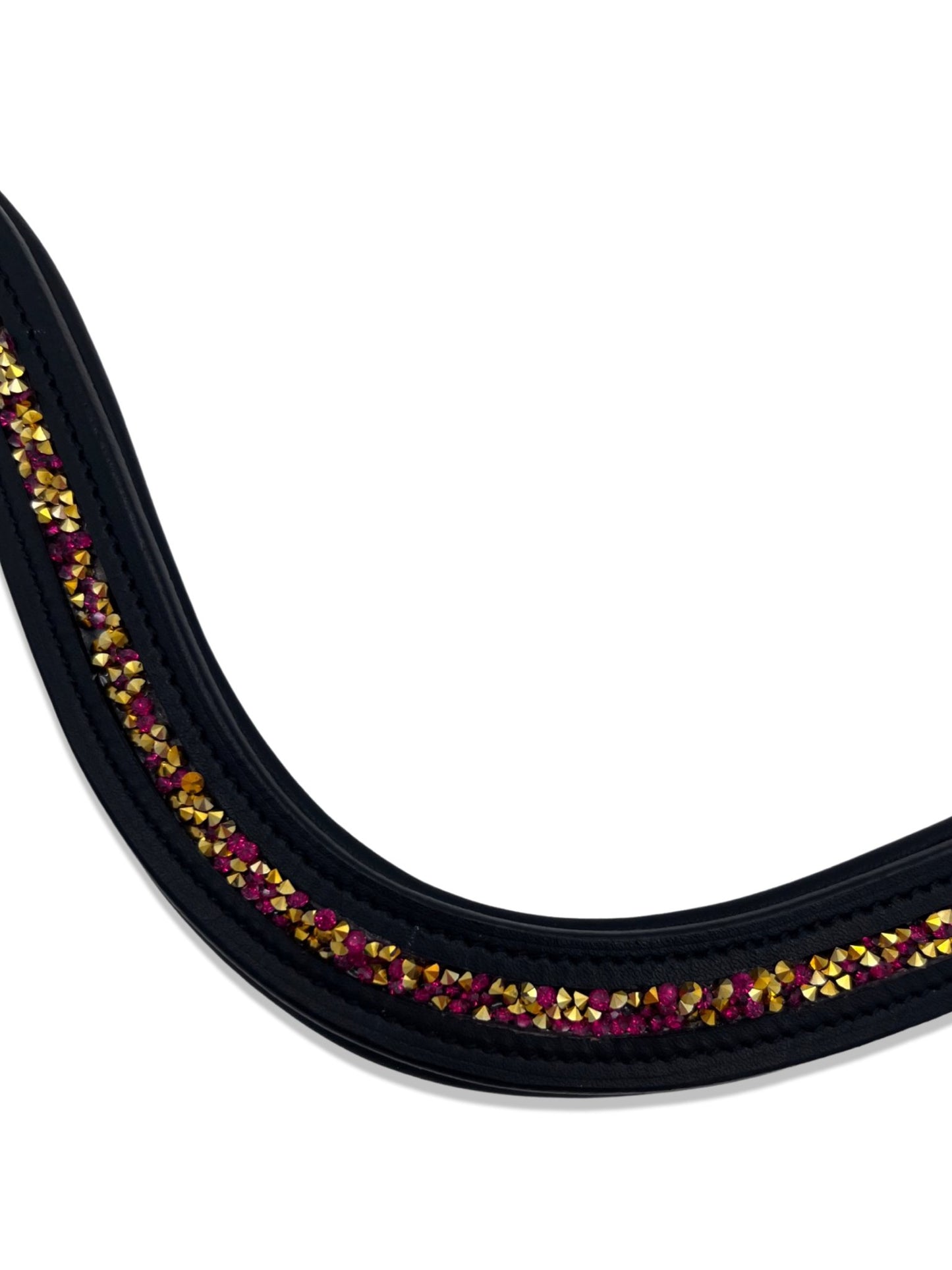 Crushed Ruby Crystal Padded Browband, from The Urbany. Elevate your horse's style with sparkling crystals and comfort.