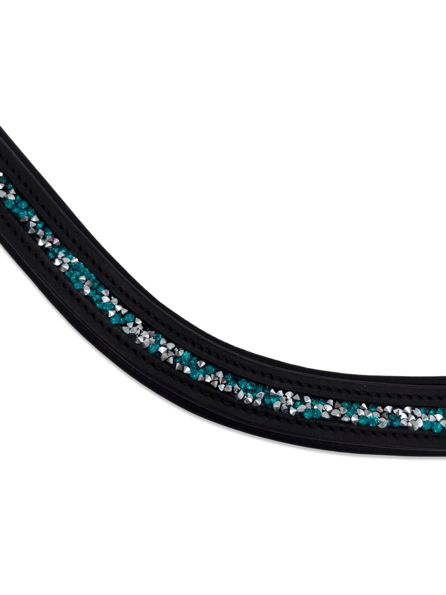 Crushed Peacock Crystal Padded Browband, from The Urbany. Elevate your horse's style with sparkling crystals and comfort.