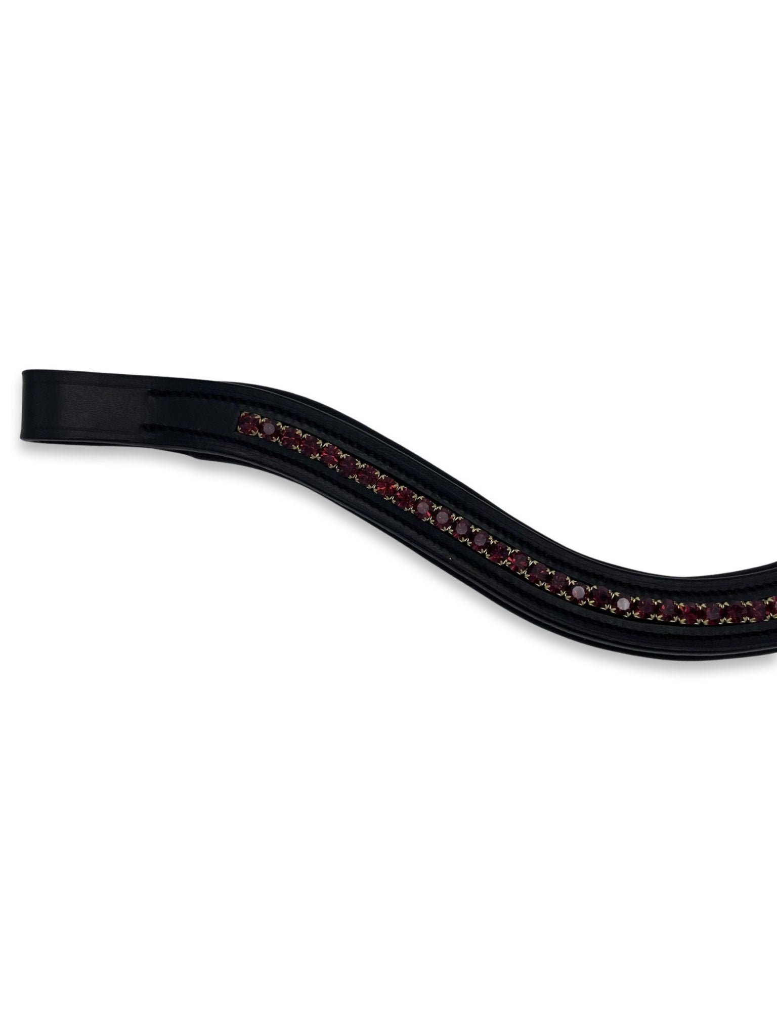 Burgundy Red Crystal Padded Browband, from The Urbany. Elevate your horse's style with sparkling crystals and comfort.