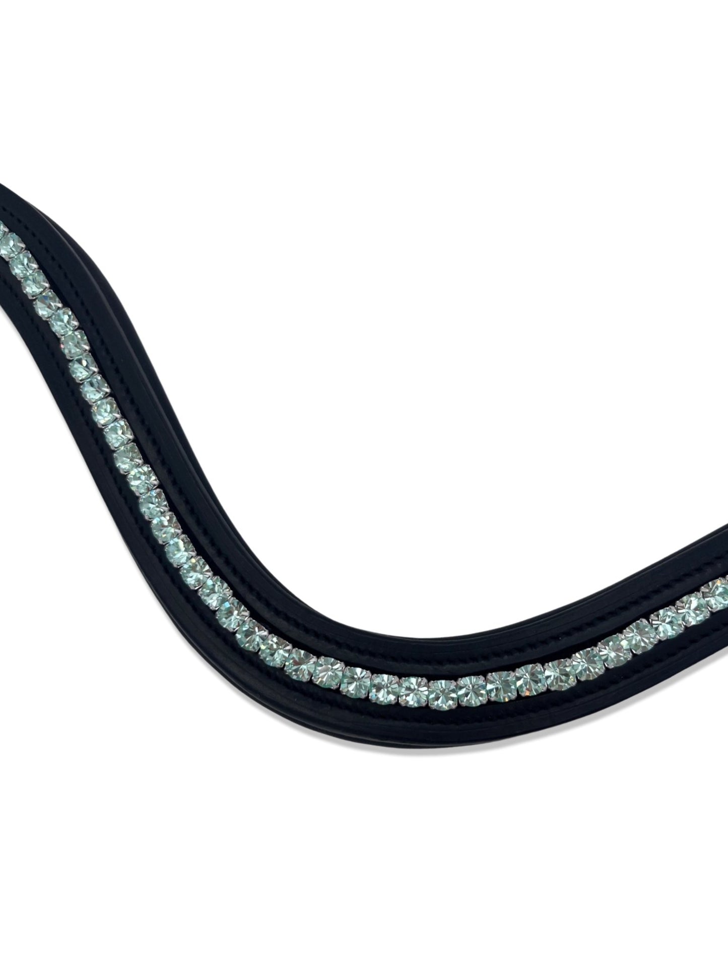 Mint Green Crystal Padded Browband, from The Urbany. Elevate your horse's style with sparkling crystals and comfort.