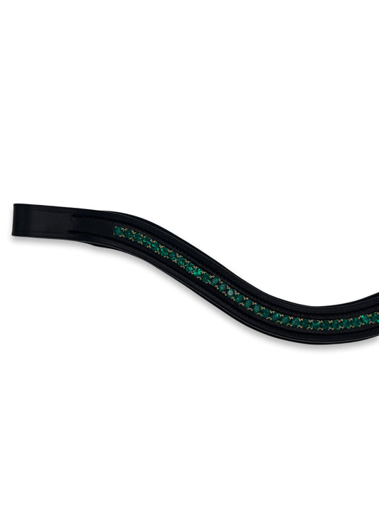 Emerald Green Crystal Padded Browband, from The Urbany. Elevate your horse's style with sparkling crystals and comfort.