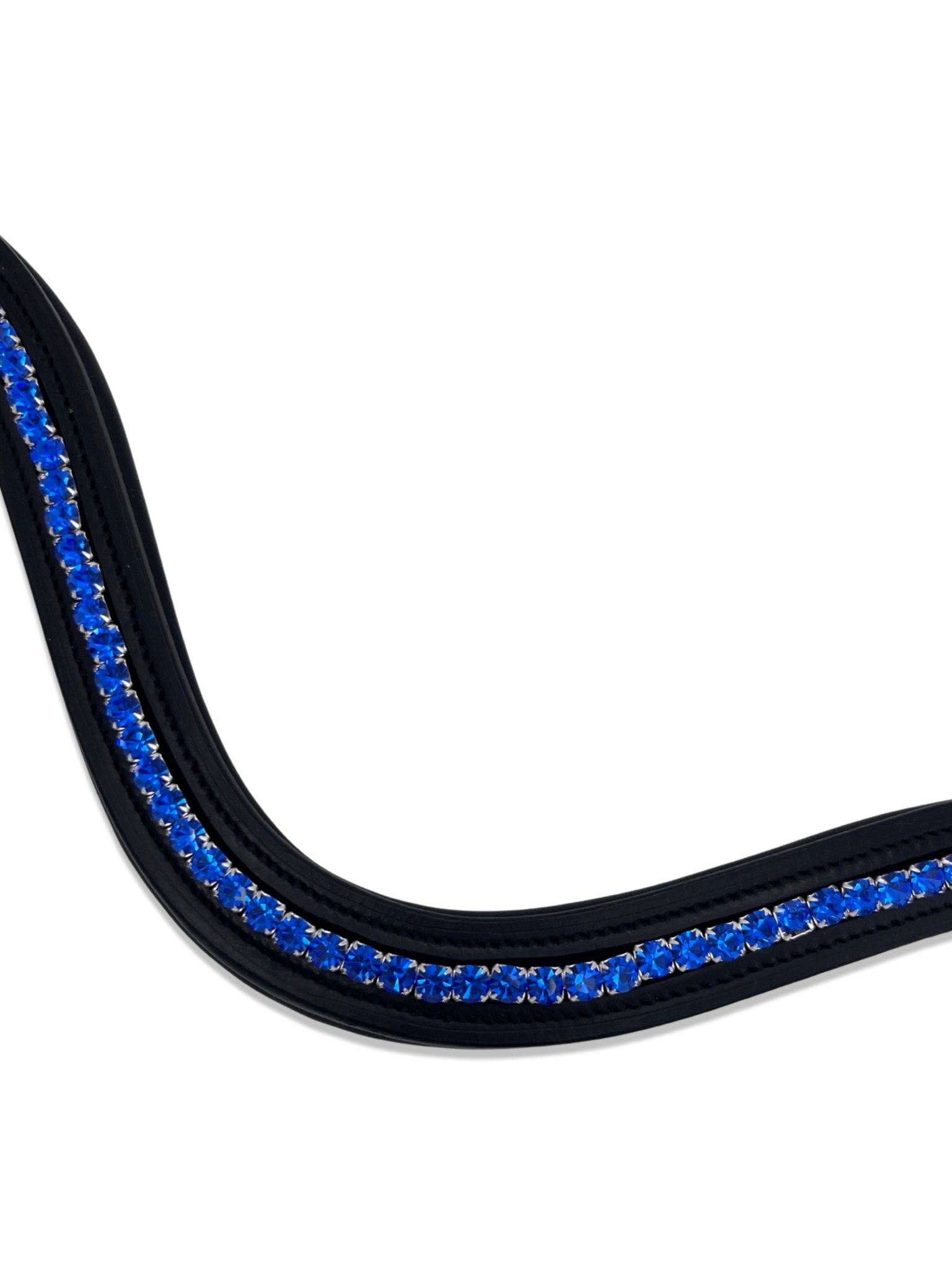 Sapphire Blue Crystal Padded Browband, from The Urbany. Elevate your horse's style with sparkling crystals and comfort.