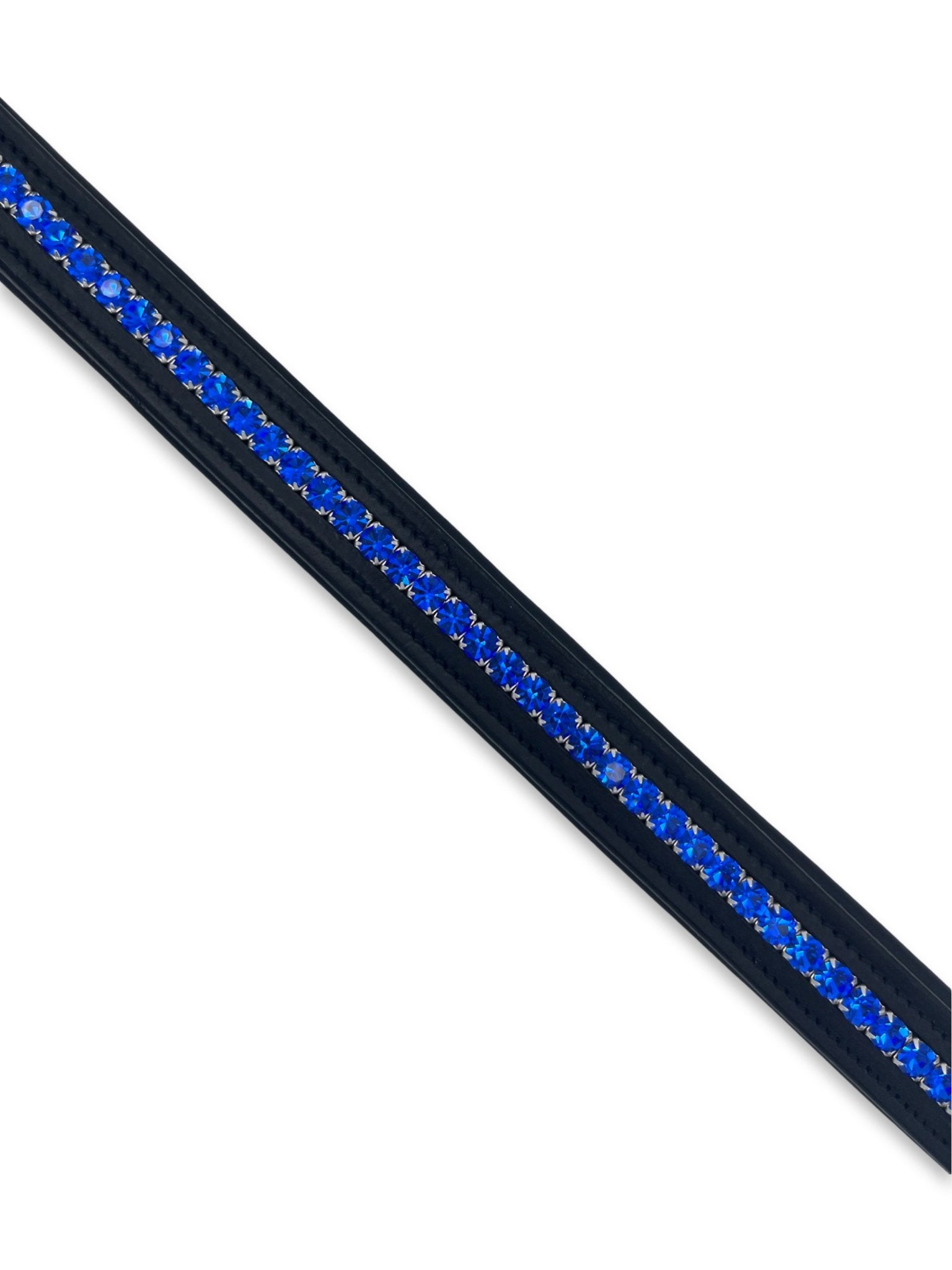 Sapphire Blue Crystal Padded Browband, from The Urbany. Elevate your horse's style with sparkling crystals and comfort.