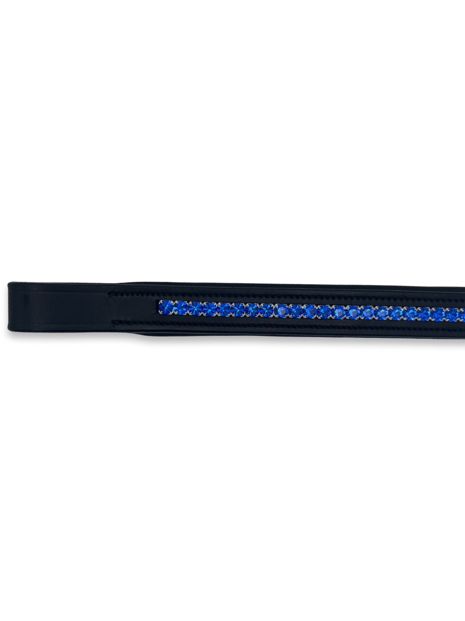 Sapphire Blue Crystal Padded Browband, from The Urbany. Elevate your horse's style with sparkling crystals and comfort.