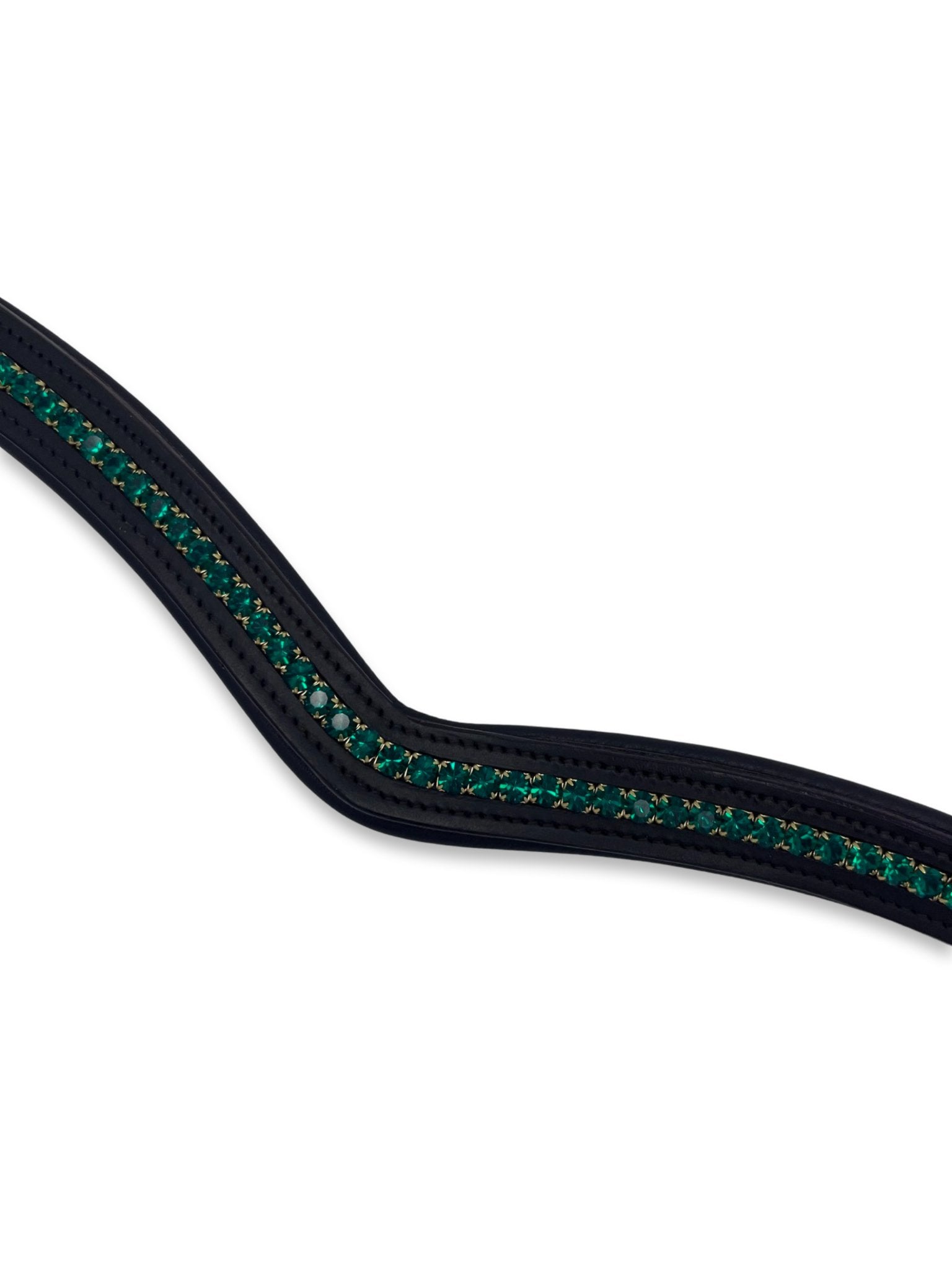 Emerald Green Crystal Padded Browband, from The Urbany. Elevate your horse's style with sparkling crystals and comfort.