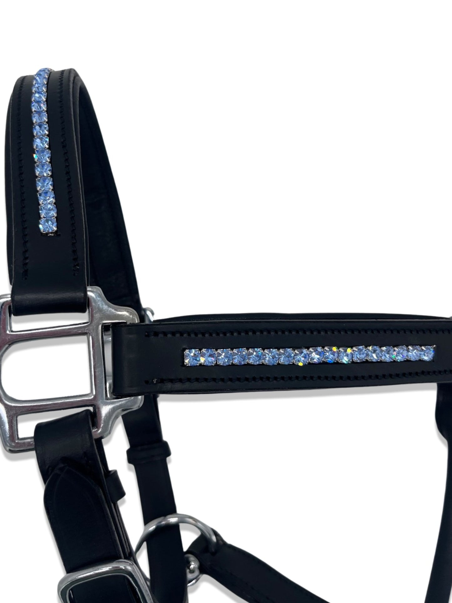 Ice Blue Leather Headcollar, from The Urbany. Elevate your horse's style with sparkling crystals and comfort.