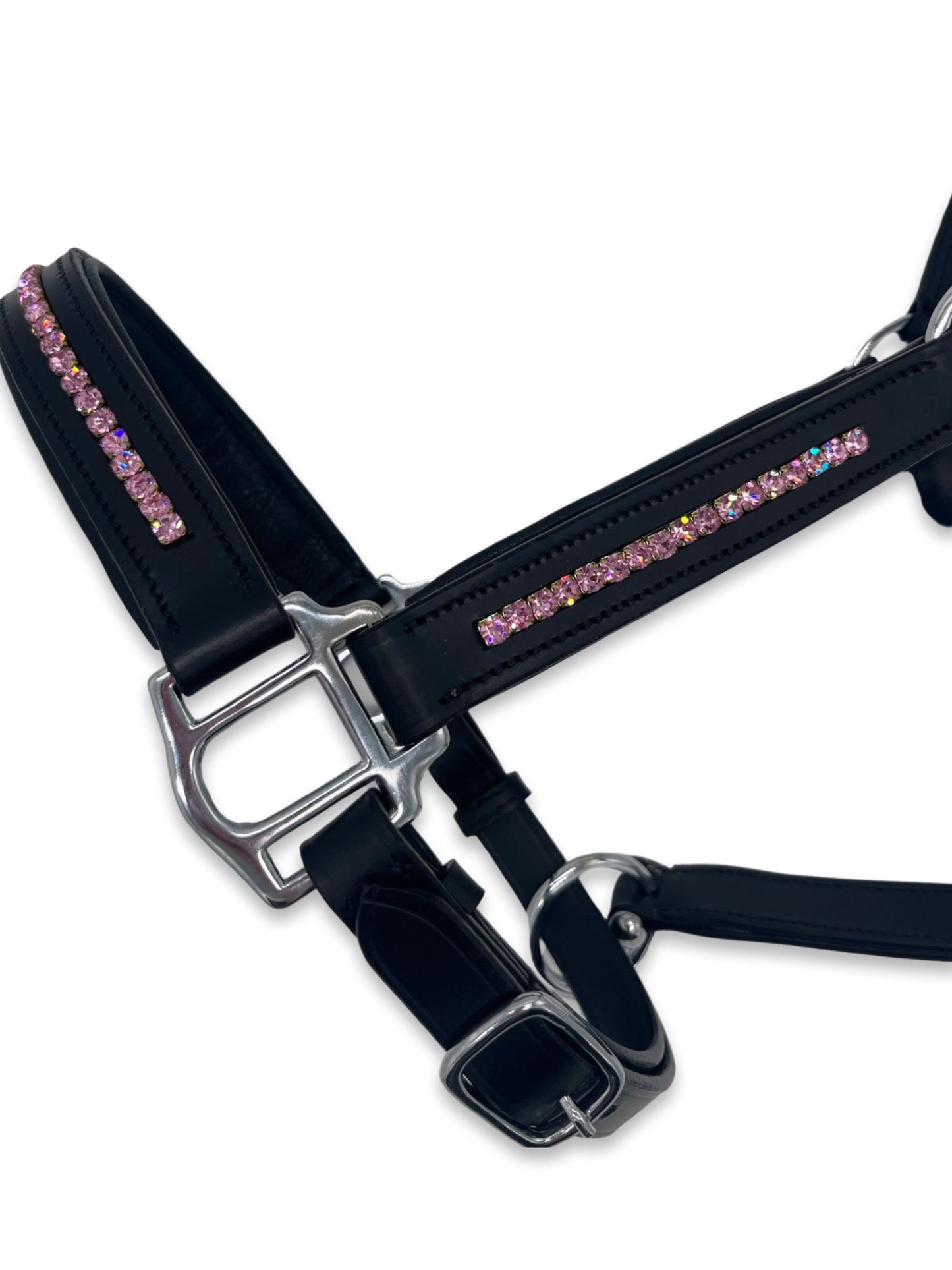 Light Pink Leather Headcollar, from The Urbany. Elevate your horse's style with sparkling crystals and comfort.