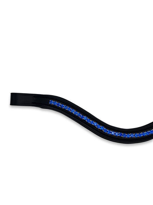 Sapphire Blue Crystal Padded Browband, from The Urbany. Elevate your horse's style with sparkling crystals and comfort.