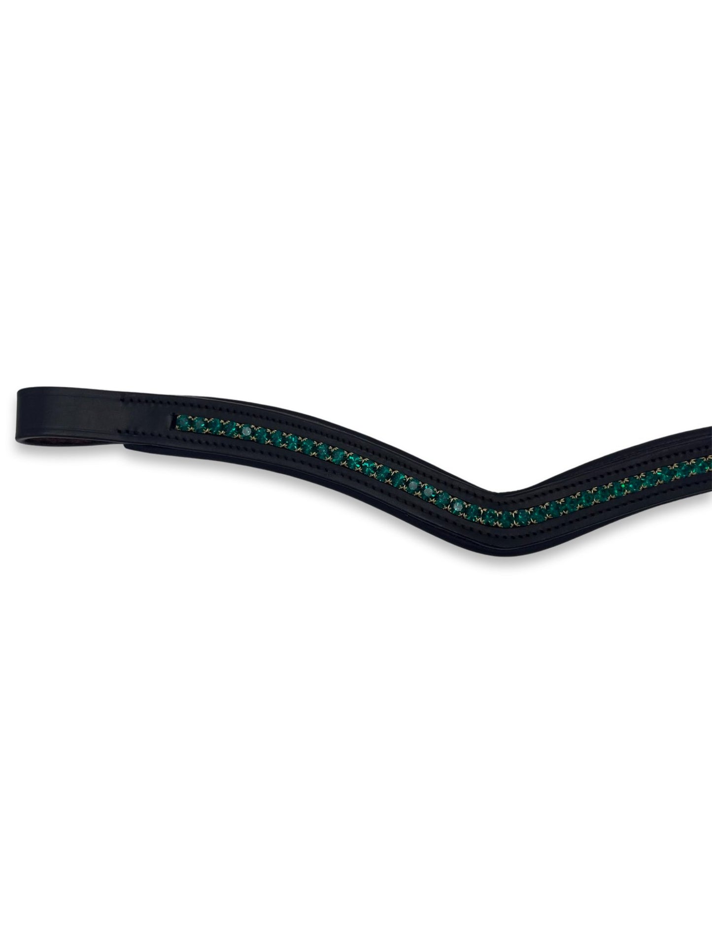 Emerald Green Crystal Padded Browband, from The Urbany. Elevate your horse's style with sparkling crystals and comfort.