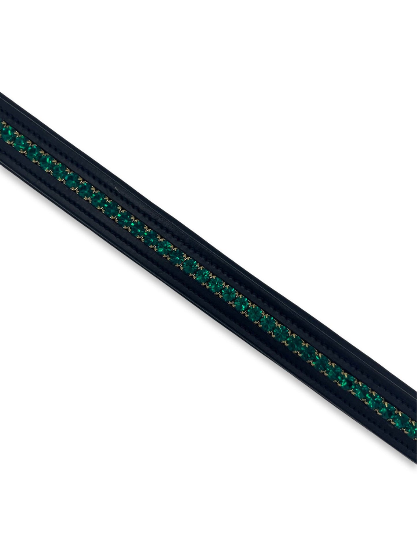 Emerald Green Crystal Padded Browband, from The Urbany. Elevate your horse's style with sparkling crystals and comfort.