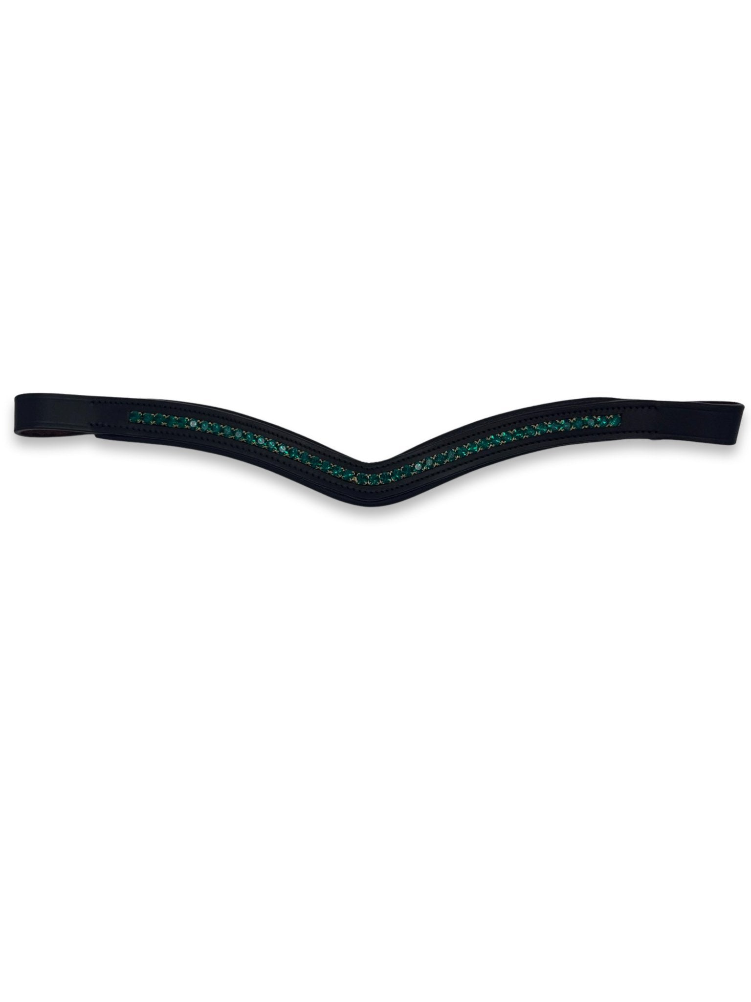 Emerald Green Crystal Padded Browband, from The Urbany. Elevate your horse's style with sparkling crystals and comfort.