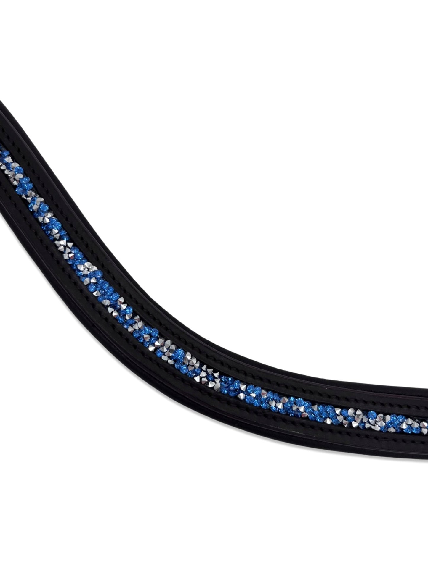 Crushed Sapphire Blue Crystal Padded Browband, from The Urbany. Elevate your horse's style with sparkling crystals and comfort.