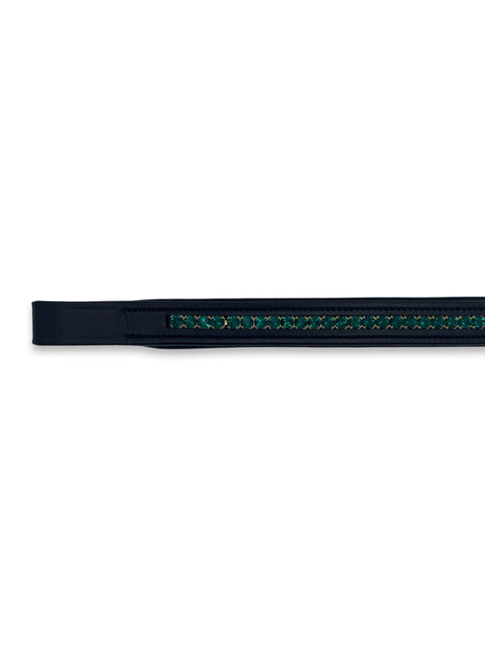 Emerald Green Crystal Padded Browband, from The Urbany. Elevate your horse's style with sparkling crystals and comfort.