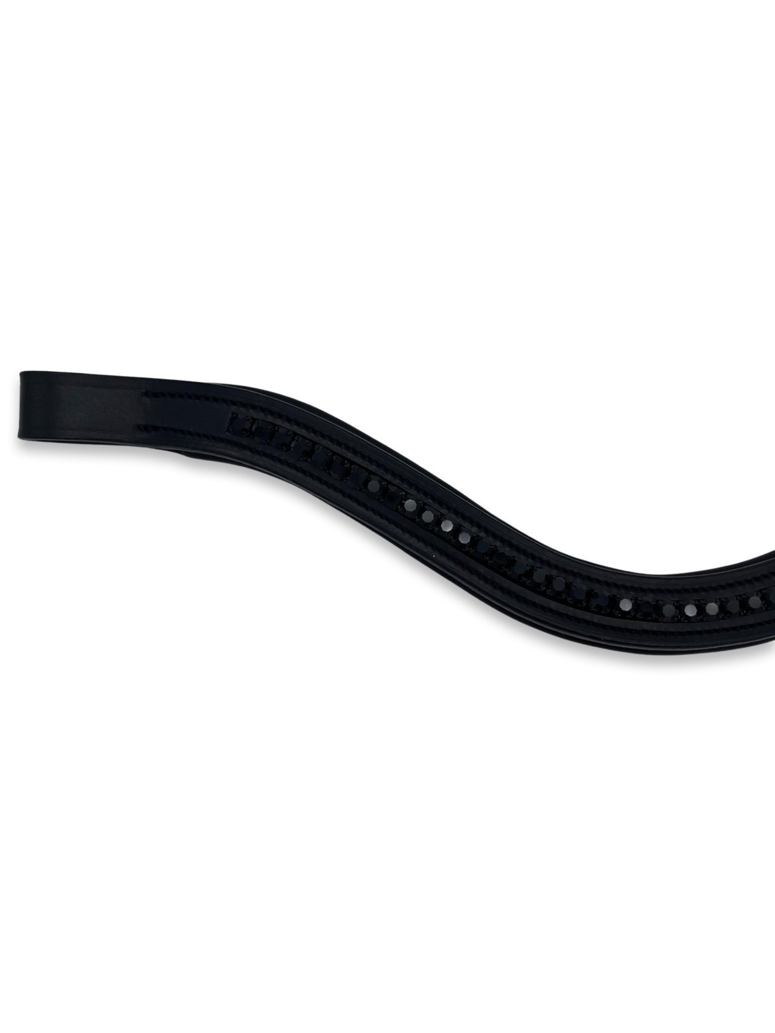 Jet Black Crystal Padded Browband, from The Urbany. Elevate your horse's style with sparkling crystals and comfort.