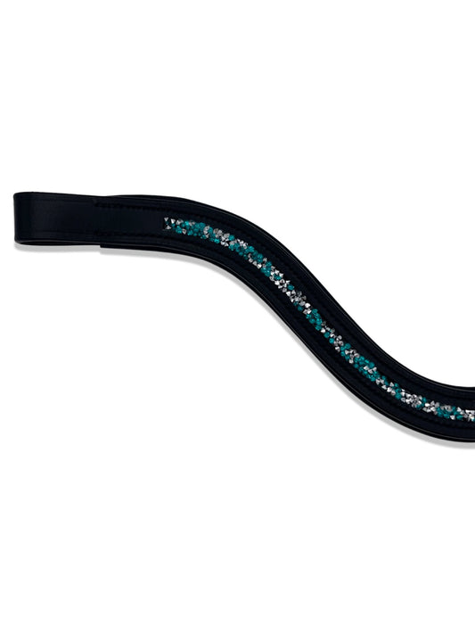 Crushed Peacock Crystal Padded Browband, from The Urbany. Elevate your horse's style with sparkling crystals and comfort.