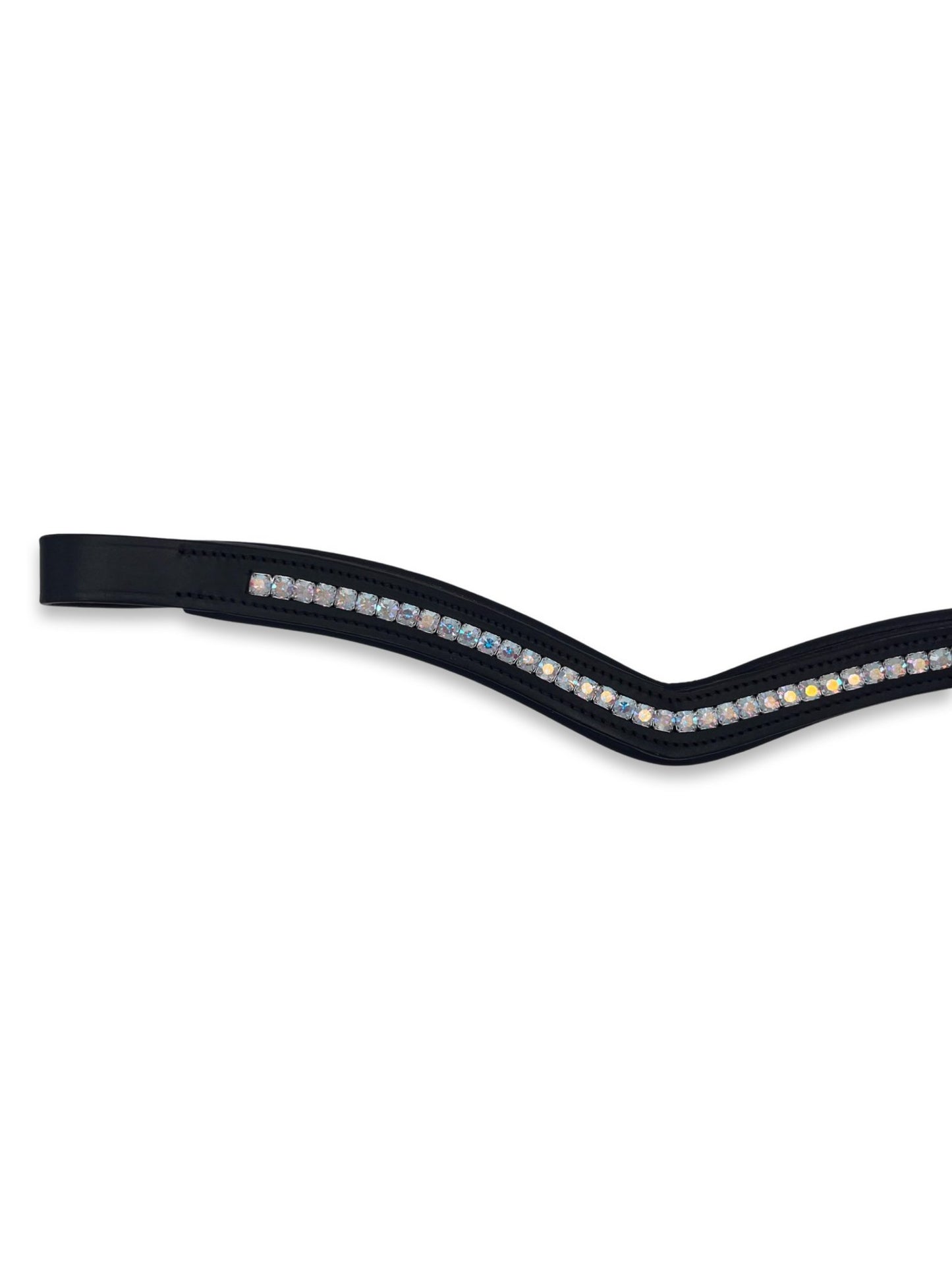 Rainbow Shine Crystal Padded Browband, from The Urbany. Elevate your horse's style with sparkling crystals and comfort.