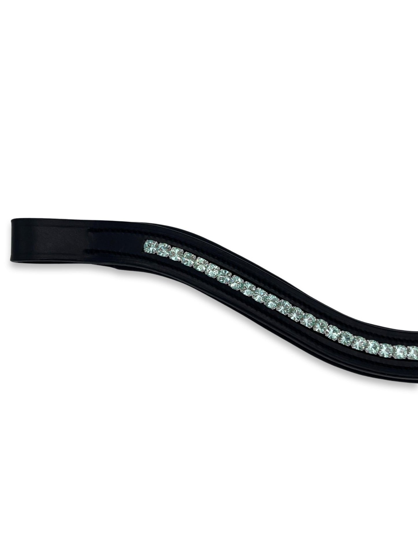 Mint Green Crystal Padded Browband, from The Urbany. Elevate your horse's style with sparkling crystals and comfort.