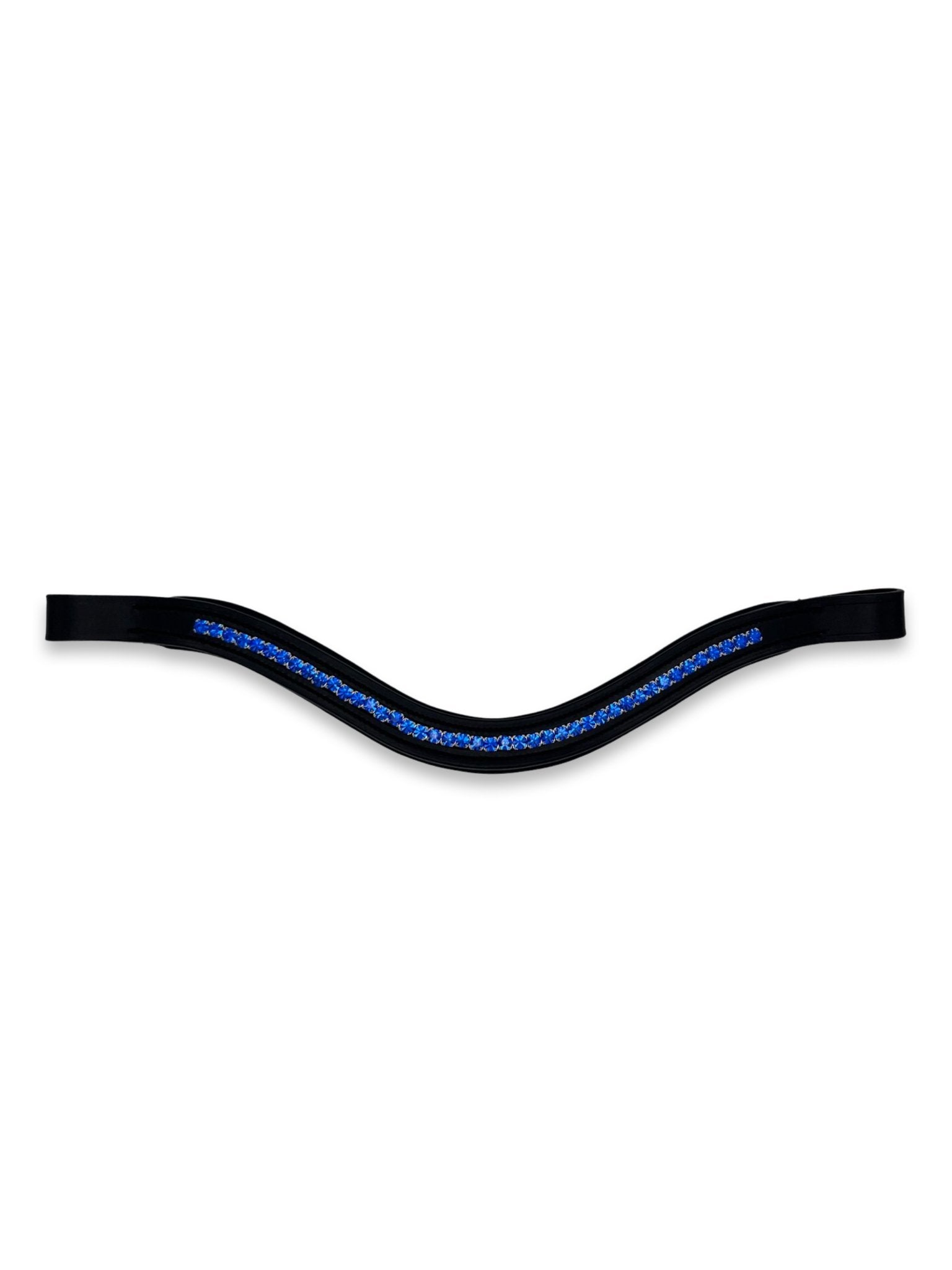 Sapphire Blue Crystal Padded Browband, from The Urbany. Elevate your horse's style with sparkling crystals and comfort.