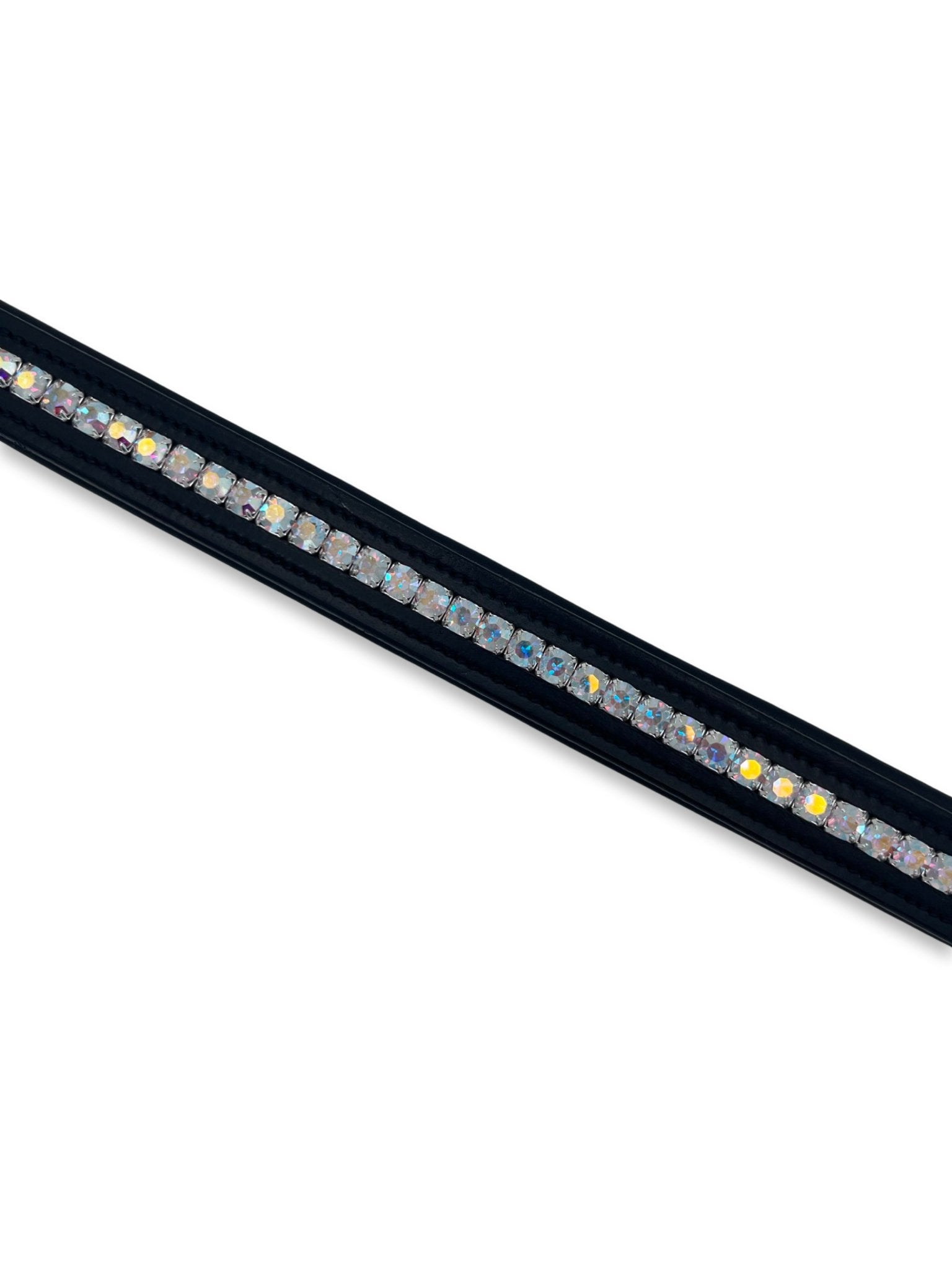 Rainbow Shine Crystal Padded Browband, from The Urbany. Elevate your horse's style with sparkling crystals and comfort.